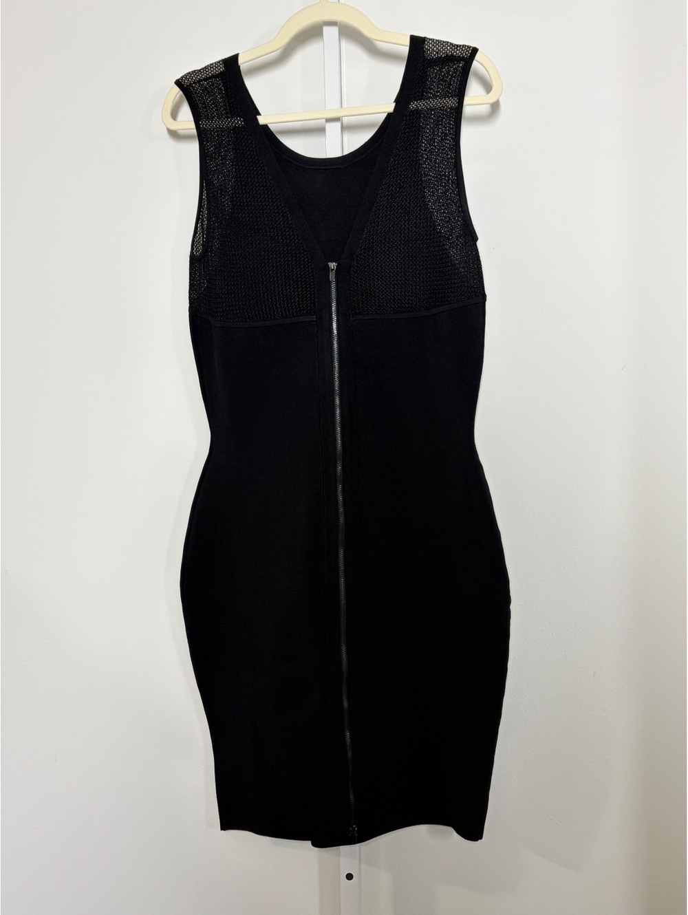 Diane von Furstenberg Black Mesh Panel Sleeveless Dress Size L with Front Zipper